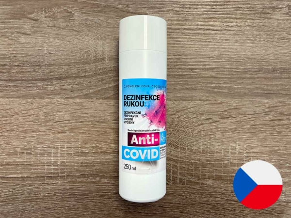 Dezinfekce rukou Anti-COVID 250ml, český výrobek, OchrannéProstředky.com